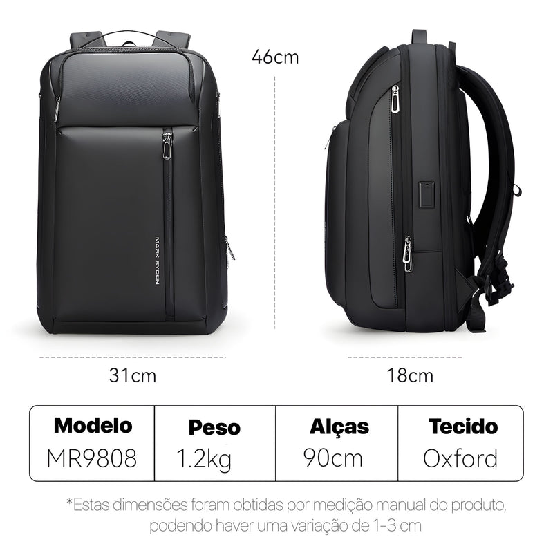 Mochila Executiva Expansível 25L~35L Notebook 16" Modelo Voyager Mark Ryden