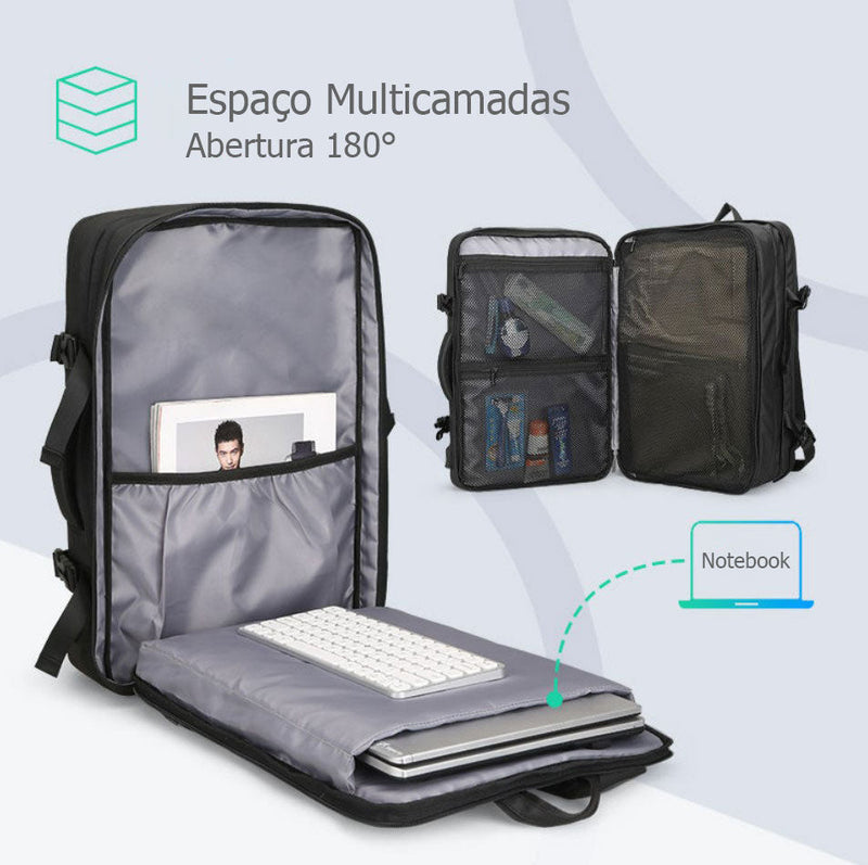 Mochila Para Notebook 17" Expansível Para Viagem Antifurto masculino  a prova dagua resistente a agua porta USB homem trabalho laptop trabalho estudo viagem preta minimalista tecido respiravel grande bagagem de mao varios compartimentos