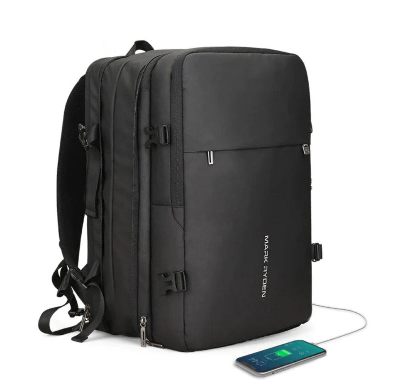 Mochila Para Notebook 17" Expansível Para Viagem Antifurto masculino  a prova dagua resistente a agua porta USB homem trabalho laptop trabalho estudo viagem preta minimalista tecido respiravel grande bagagem de mao